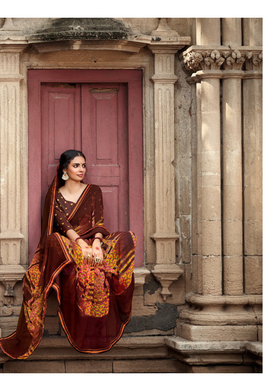 Kashvi Jasleen Fancy Wear Georgette Ethnic Wear Printed Saree Collection